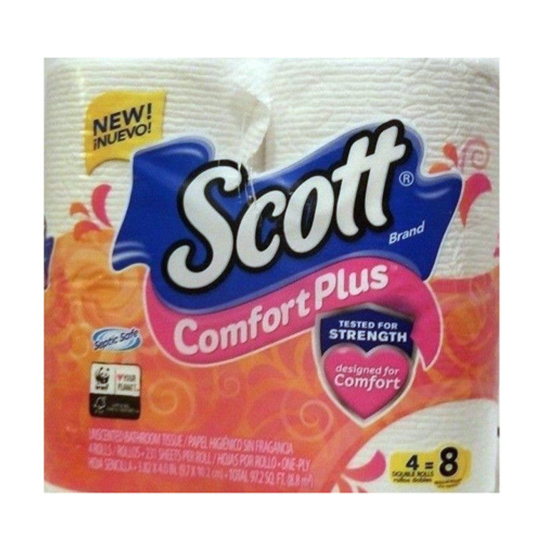 Scott Scott ComfortPlus Toilet Paper, Double Roll, 4 Rolls, Bath Tissue Toilet Paper Light Gray