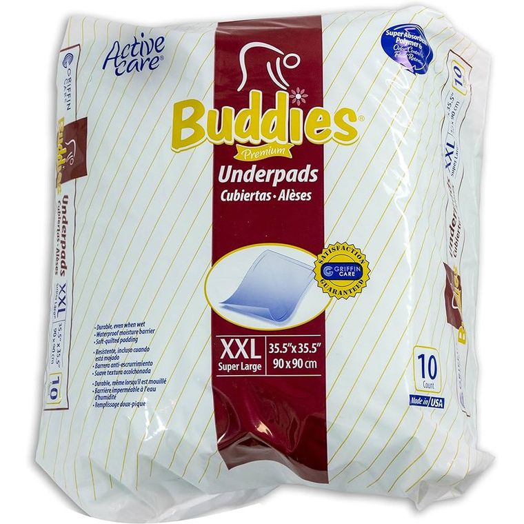 Griffin Underpads Griffin Buddies™ Premium XX-Large Underpads – 36 x 36 Inches (10 Count) Baby Safety Locks & Guards White Smoke