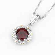 Bids.com 2.32 Carat Genuine Garnet and White Diamond 14K Yellow Gold with .925 Sterling Silver Pendant Pendants White Smoke