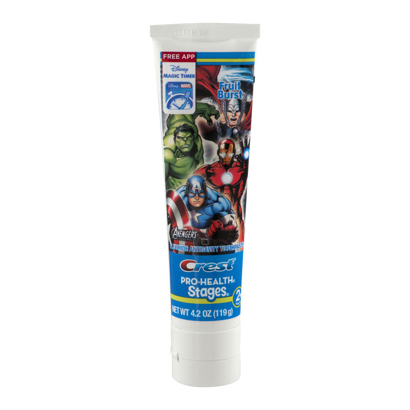 Crest Crest Pro-Health Stages Marvel Avengers Assemble Fruit Burst Fluoride Anticavity Toothpaste 4.2 Oz. Tube Toothpaste White Smoke