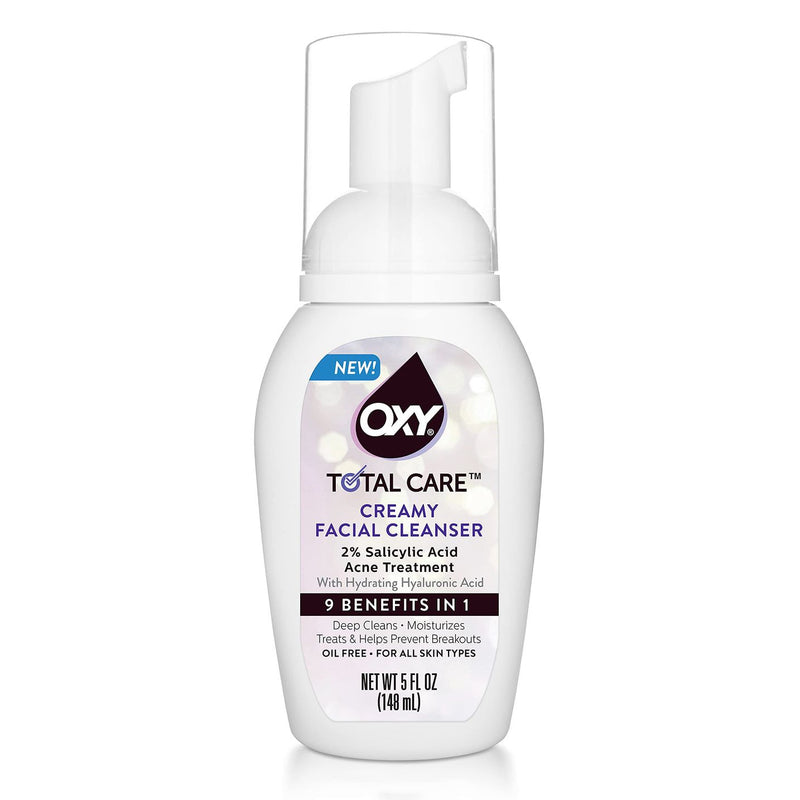 Oxy Oxy TOTAL CARE Creamy Foaming Facial Cleanser With Hyaluronic Acid Plus Anti-Acne 2% Salicylic Acid, Gentle Multi-Benefit Deep Cleaning Moisturizing Wash For Dry To Oily Skin At Any Age, 5.0 FL OZ Facial Cleansers White Smoke