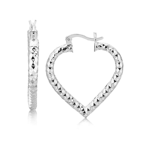 Bids.com Sterling Silver Rhodium Plated Heart Style Hoop Diamond Cut Earrings Earrings White Smoke Sterling Silver