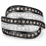 Bids.com 0.80 Carat Genuine Brown Diamond and White Diamond .925 Sterling Silver Ring Rings White Smoke size 6.00,size 7.00,size 8.00,size 9.00