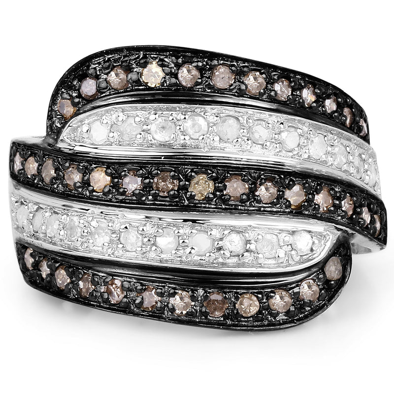 Bids.com 0.80 Carat Genuine Brown Diamond and White Diamond .925 Sterling Silver Ring Rings White Smoke size 6.00,size 7.00,size 8.00,size 9.00