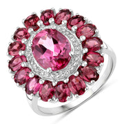 Bids.com 5.460 Carat Genuine Pink Topaz and Rhodolite Garnet .925 Sterling Silver Ring Rings White Smoke size 5.00,size 6.00,size 7.00,size 8.00,size 9.00