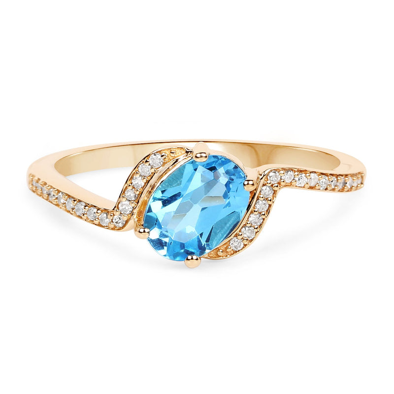 Bids.com 1.04 Carat Genuine Swiss Blue Topaz and White Diamond 14K Yellow Gold Ring Rings White Smoke size 7.00,size 6.00,size 8.00,size 5.00,size 9.00