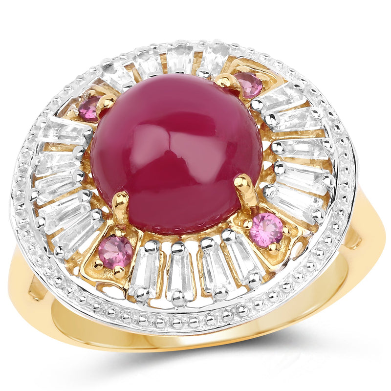 Bids.com 14K Yellow Gold Plated 8.91 Carat Genuine Glass Filled Ruby, Rhodolite & White Topaz .925 Sterling Silver Ring Rings White Smoke size 7.00,size 8.00,size 6.00,size 9.00,size 5.00,size 10.00