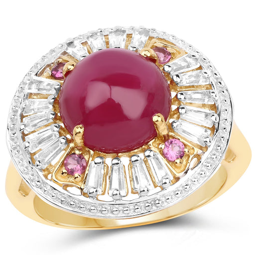 Bids.com 14K Yellow Gold Plated 8.91 Carat Genuine Glass Filled Ruby, Rhodolite & White Topaz .925 Sterling Silver Ring Rings White Smoke size 7.00,size 8.00,size 6.00,size 9.00,size 5.00,size 10.00