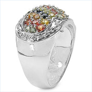 Bids.com 2.75 Carat Genuine Multi Sapphire .925 Sterling Silver Ring Rings White Smoke size 7.00,size 6.00,size 8.00,size 9.00