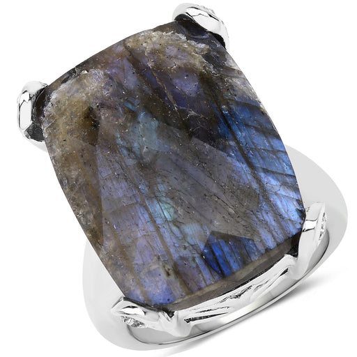 Bids.com 17.17 Carat Genuine Labradorite and White Topaz .925 Sterling Silver Ring Rings White Smoke size 6.00,size 7.00,size 8.00,size 5.00,size 9.00