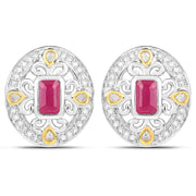 Bids.com 0.77 Carat Genuine Ruby and White Diamond .925 Sterling Silver Earrings Earrings White Smoke