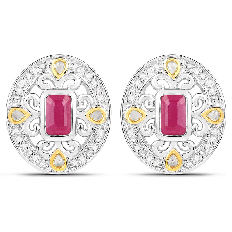 Bids.com 0.77 Carat Genuine Ruby and White Diamond .925 Sterling Silver Earrings Earrings White Smoke