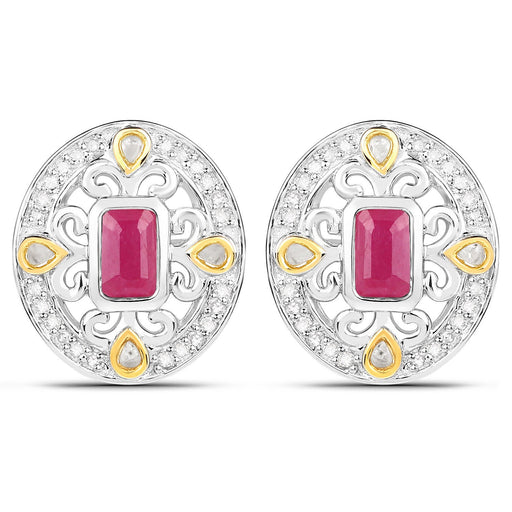 Bids.com 0.77 Carat Genuine Ruby and White Diamond .925 Sterling Silver Earrings Earrings White Smoke