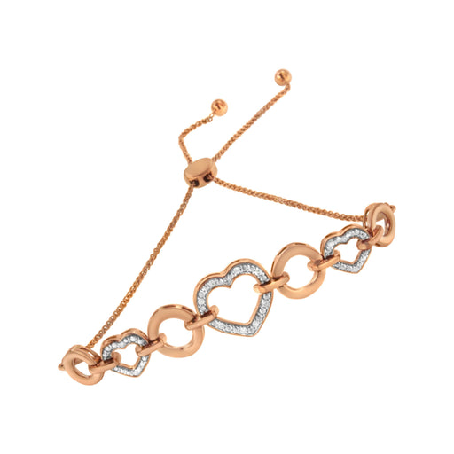Bids.com 10K Rose Gold over .925 Sterling Silver 1/10 Cttw Round-Cut Diamond Heart Link Adjustable Bolo Bracelet (H-I Color, I2-I3 Clarity) - 6"-9" Adjustable Bracelets White Smoke Rose.Sterling Silver / 7