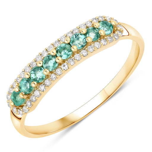 Bids.com 0.35 Carat Genuine Zambian Emerald and White Diamond 14K Yellow Gold Ring Rings White Smoke size 5.00,size 6.00,size 7.00,size 8.00,size 9.00