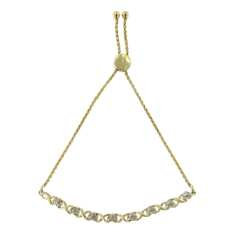 Bids.com 10K Yellow Gold over .925 Sterling Silver 1/10 Cttw Diamond Heart and X-Link 6â€-9â€ Adjustable Bolo Bracelet (H-I Color, I2-I3 Clarity) Bracelets White Smoke Yellow.Sterling Silver / 7