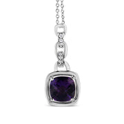 Bids.com .925 Sterling Silver 6x6MM Cushion Shaped Natural Purple Amethyst and Diamond Accented Bale 18" Inch Pendant Necklace (I-J Color, I1-I2 Clarity) Necklaces White Smoke White.Sterling Silver / 18