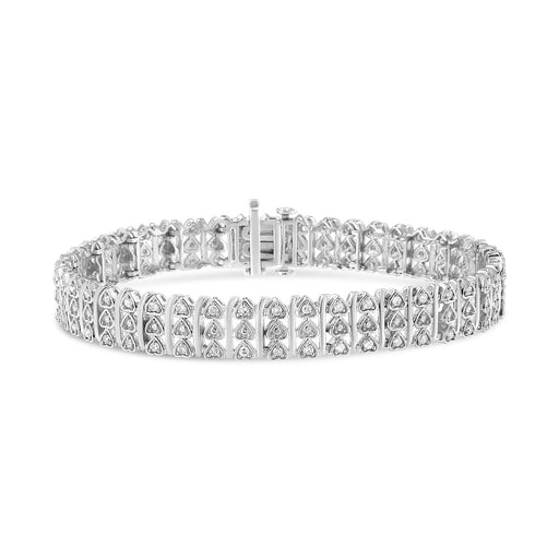 Bids.com .925 Sterling Silver 1.00 Cttw Diamond Multi Row Heart Link Bracelet (H-I Color, I1-I2 Clarity) - 7.25" Inches Bracelets White Smoke White.Sterling Silver / 7.25