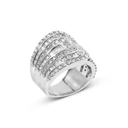 Bids.com 10K White Gold 2 1/2 Cttw Round and Baguette-Cut Diamond Multi-Row Bypass Ring (J-K Color, I2-I3 Clarity) - Ring Size 7 Rings White Smoke 7 / White.Gold,6 / White.Gold,8 / White.Gold,9 / White.Gold