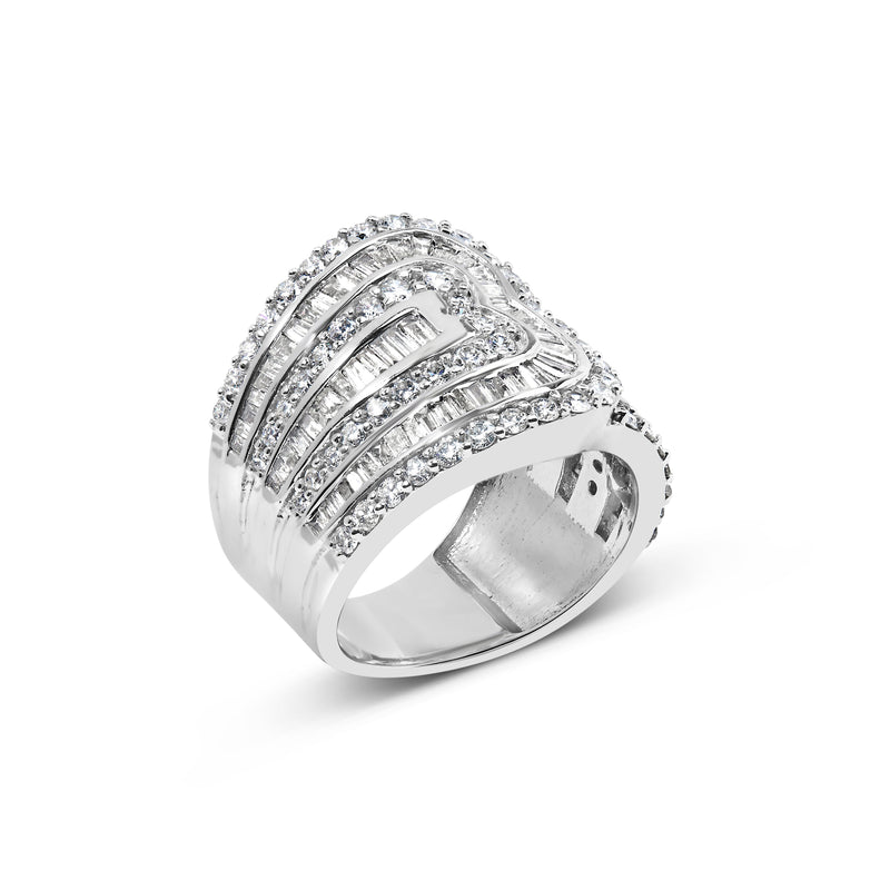 Bids.com 10K White Gold 2 1/2 Cttw Round and Baguette-Cut Diamond Multi-Row Bypass Ring (J-K Color, I2-I3 Clarity) - Ring Size 7 Rings White Smoke 7 / White.Gold,6 / White.Gold,8 / White.Gold,9 / White.Gold