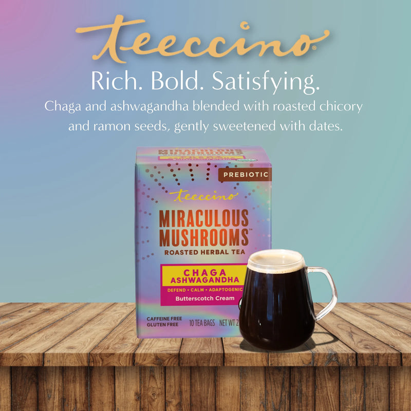 Teeccino Chaga Ashwagandha Butterscotch Cream Mushroom Herbal Tea Herbal Tea Dark Gray 25 tea bags,10 tea bags