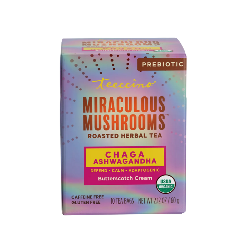 Teeccino Chaga Ashwagandha Butterscotch Cream Mushroom Herbal Tea Herbal Tea Dark Gray 25 tea bags,10 tea bags