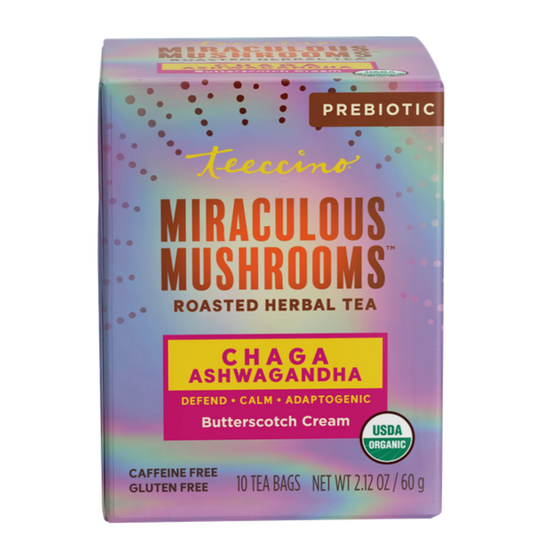 Teeccino Chaga Ashwagandha Butterscotch Cream Mushroom Herbal Tea Herbal Tea Dark Gray 10 tea bags