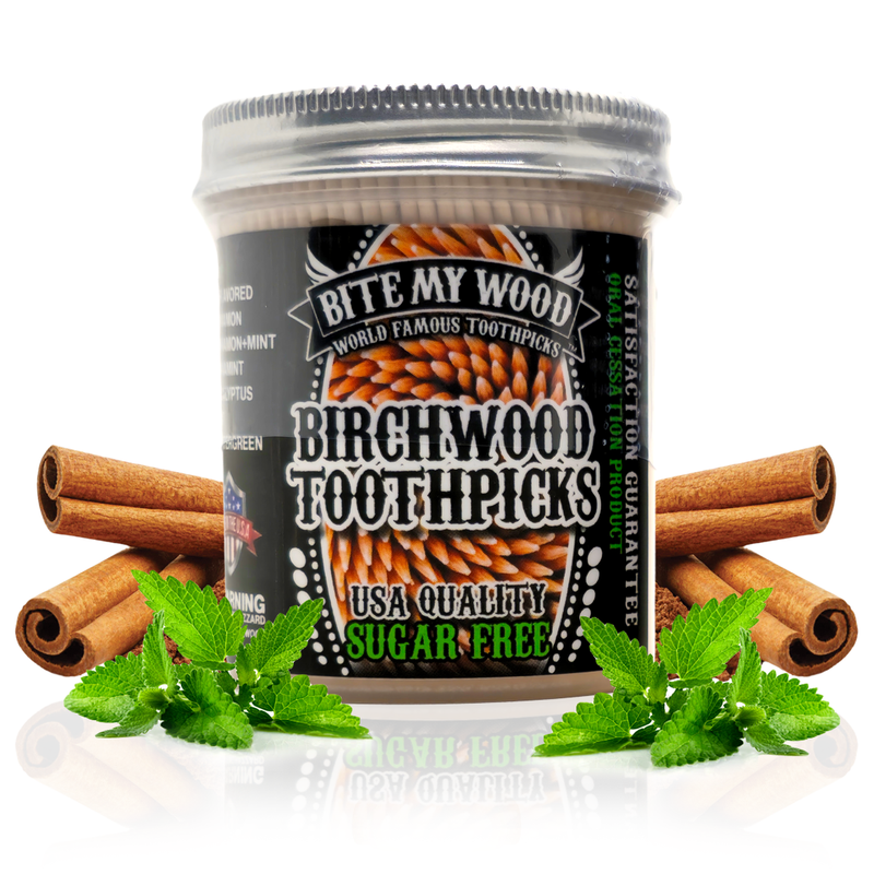 BiteMyWood 450 Qty BiteMyWood Flavored Birchwood Toothpicks in Plastic Jars Beauty & Personal Care - Nasal & Oral Care - Dental Floss & Picks White Smoke 450qty Cinnamint