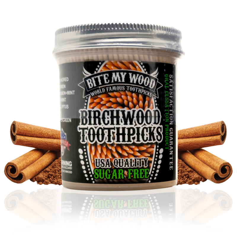 BiteMyWood 450 Qty BiteMyWood Flavored Birchwood Toothpicks in Plastic Jars Beauty & Personal Care - Nasal & Oral Care - Dental Floss & Picks Light Gray 450qty Cinnamon