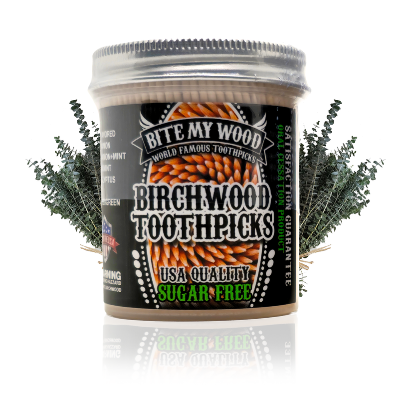 BiteMyWood 450 Qty BiteMyWood Flavored Birchwood Toothpicks in Plastic Jars Beauty & Personal Care - Nasal & Oral Care - Dental Floss & Picks White Smoke 450qty Eucalyptus