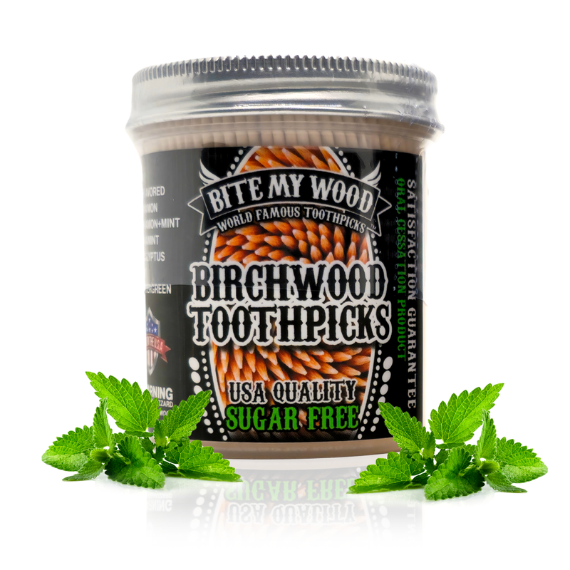 BiteMyWood 450 Qty BiteMyWood Flavored Birchwood Toothpicks in Plastic Jars Beauty & Personal Care - Nasal & Oral Care - Dental Floss & Picks White Smoke 450qty Mint