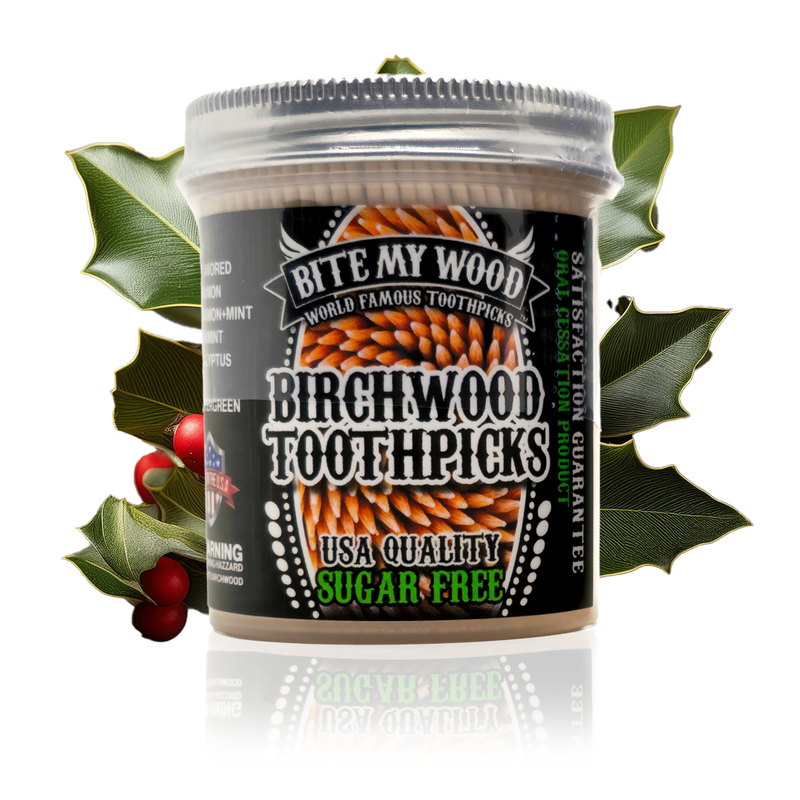 BiteMyWood 450 Qty BiteMyWood Flavored Birchwood Toothpicks in Plastic Jars Beauty & Personal Care - Nasal & Oral Care - Dental Floss & Picks White Smoke 450qty Wintergreen