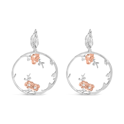 Bids.com Rose Gold Plated .925 Sterling Silver 1/10 Cttw Diamond Floral Hoop Earrings (I-J Color, SI1-SI2 Clarity) Earrings White Smoke WhiteRose.Sterling Silver / 0.1