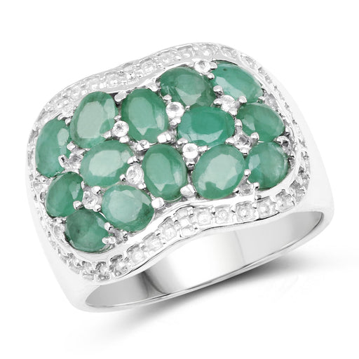 Bids.com 2.20 Carat Genuine Emerald & White Topaz .925 Sterling Silver Ring Rings White Smoke size 6.00,size 7.00,size 8.00,size 9.00,size 5.00,size 10.00