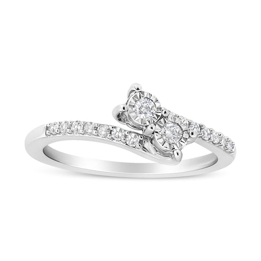 Bids.com 10K White Gold 1/4 Cttw Miracle Set Round Cut Diamond Two-Stone Ring (H-I Color, I2 Clarity) - Size 7 Rings White Smoke 7 / White.Gold,8 / White.Gold,7.5 / White.Gold,6.5 / White.Gold,6 / White.Gold