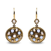 Bids.com 18K Yellow Gold 1 2/3 Cttw Diamond and Blue Sapphire Bezel Set Gemstone Cluster Medallion Dangle Earrings (Brown and G-H Color, SI1-SI2 Clarity) Earrings White Smoke Yellow.Gold / 1.65