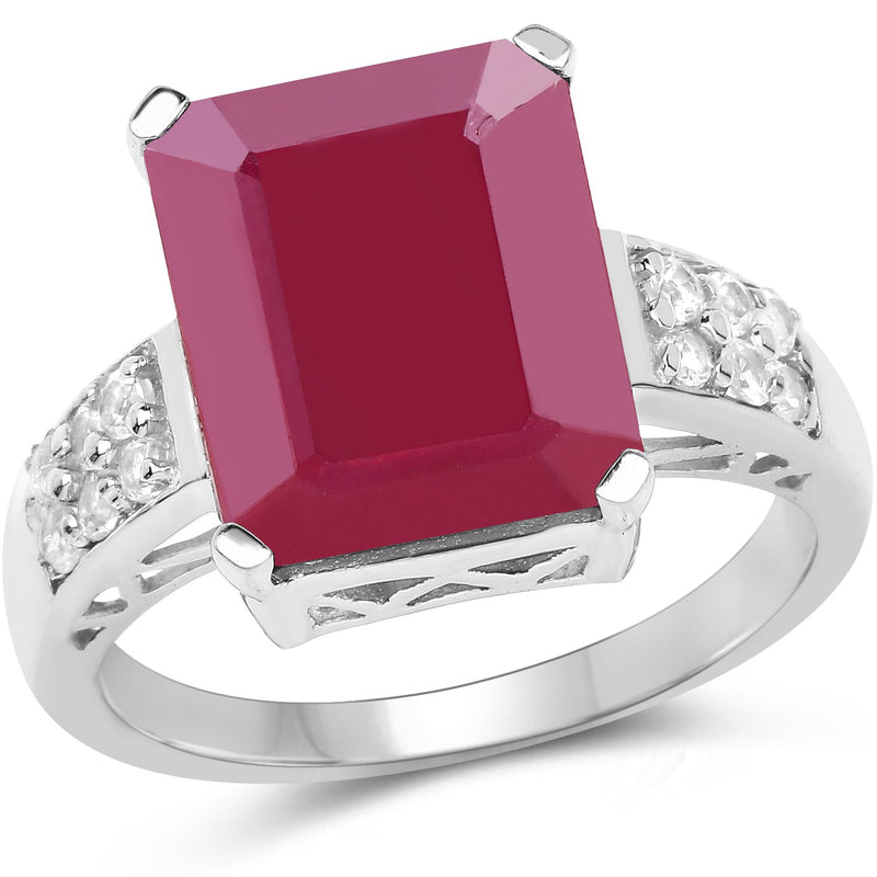 Bids.com 7.26 Carat Glass Filled Ruby and White Topaz .925 Sterling Silver Ring Rings White Smoke size 5.00,size 10.00,size 6.00,size 7.00,size 8.00,size 9.00