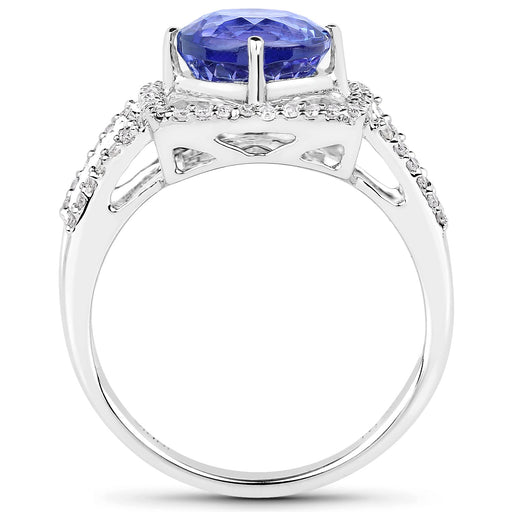 Bids.com 14K White Gold 3.26 Carat Genuine Tanzanite and White Diamond Ring Rings White Smoke size 7.00