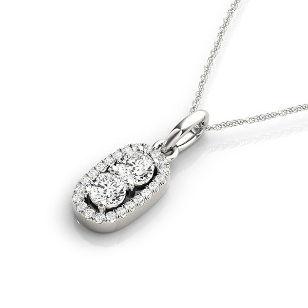 Bids.com Outer Oval Shaped Two Stone Diamond Pendant in 14k White Gold (5/8 cttw) Necklaces White Smoke 18 / White Gold