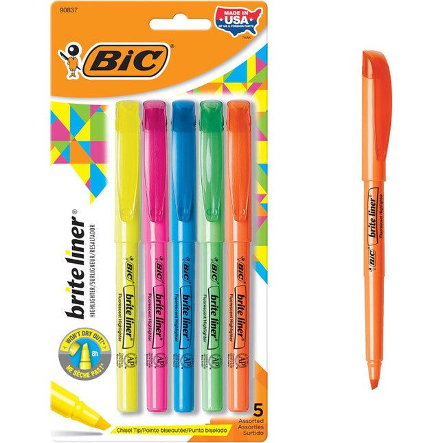 BIC BIC Brite Liner Highlighters, Chisel Tip - 30 Count (6 Packs of 5 Assorted Colors) Highlighters White Smoke
