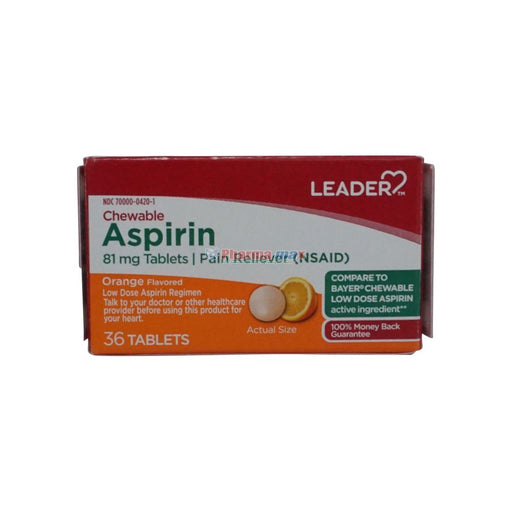 Leader Leader™ Low Dose Aspirin (81 mg) – Orange Flavor Medicine & Drugs Dark Red
