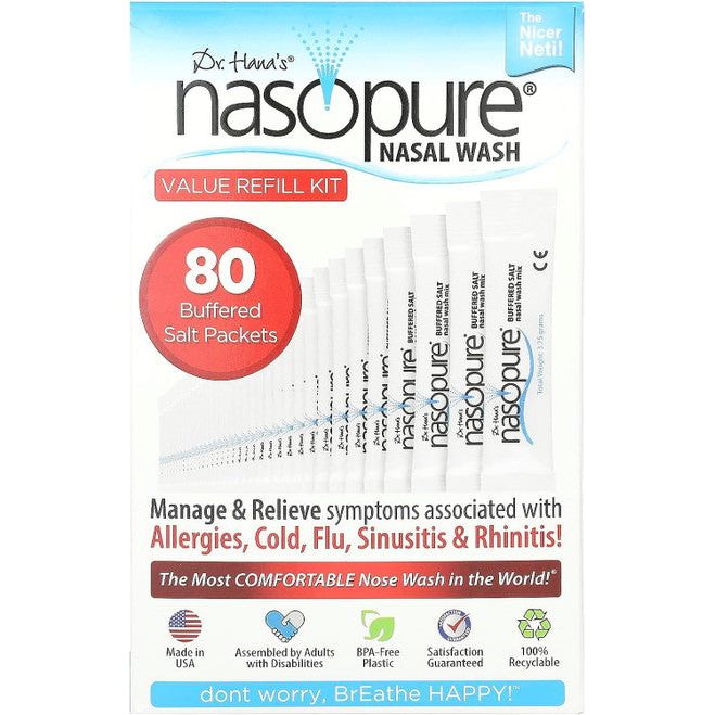 Nasopure Nasopure Nasal Wash, Value Refill Kit, 80 Buffered Salt Packets Medicine & Drugs White Smoke
