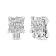 Bids.com 14K White Gold 1.0 Cttw Princess and Baguette-Cut Diamond Square Framed Huggie Hoop Omega Earrings (H-I Color, SI1-SI2 Clarity) Earrings White Smoke White.Gold / 0.94