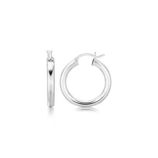 Bids.com Sterling Silver Rhodium Plated Thick Style Polished Hoop Earrings (25mm) Earrings White Smoke Sterling Silver