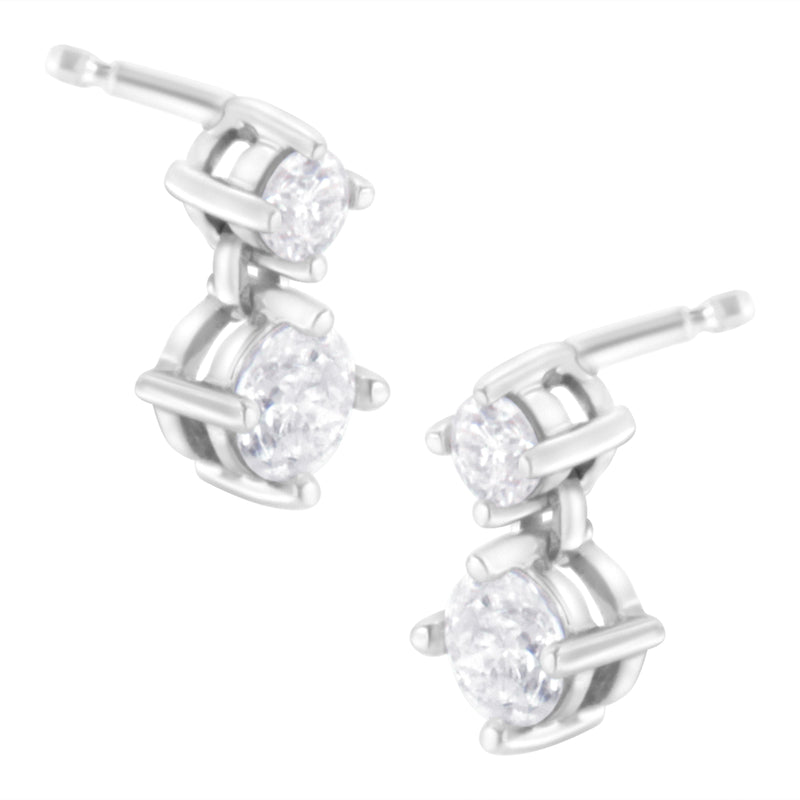 Bids.com 14K White Gold 1 cttw Double Diamond Stud Earrings (H-I Clarity, SI2-I1 Color) Earrings White Smoke White.Gold / 1