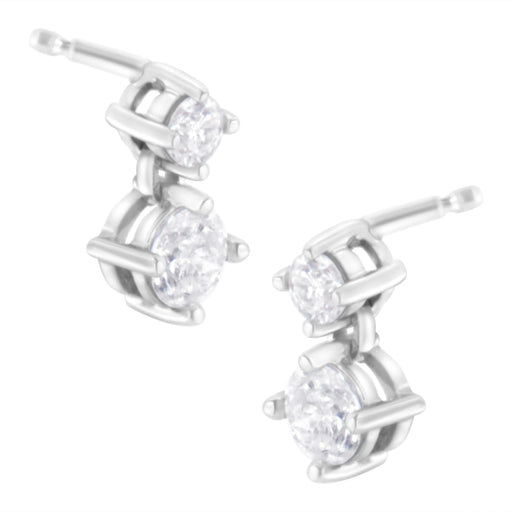 Bids.com 14K White Gold 1 cttw Double Diamond Stud Earrings (H-I Clarity, SI2-I1 Color) Earrings White Smoke White.Gold / 1