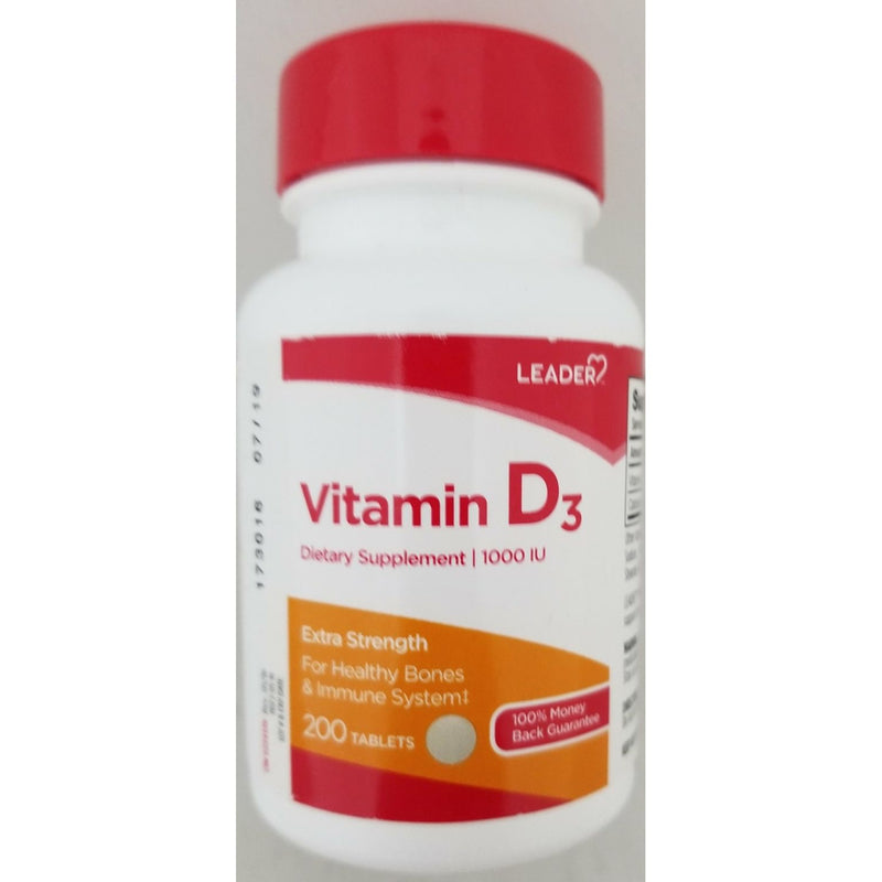 Leader Leader Vitamin D3, Extra Strength, 1000 IU, Tablets Vitamins & Supplements Light Gray