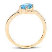 Bids.com 1.04 Carat Genuine Swiss Blue Topaz and White Diamond 14K Yellow Gold Ring Rings White Smoke size 7.00,size 6.00,size 8.00,size 5.00,size 9.00