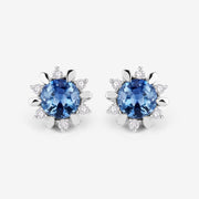 Bids.com 1.87 Carat Genuine Blue Sapphire and White Diamond 14K White Gold Earrings Earrings White Smoke