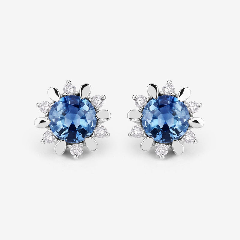 Bids.com 1.87 Carat Genuine Blue Sapphire and White Diamond 14K White Gold Earrings Earrings White Smoke